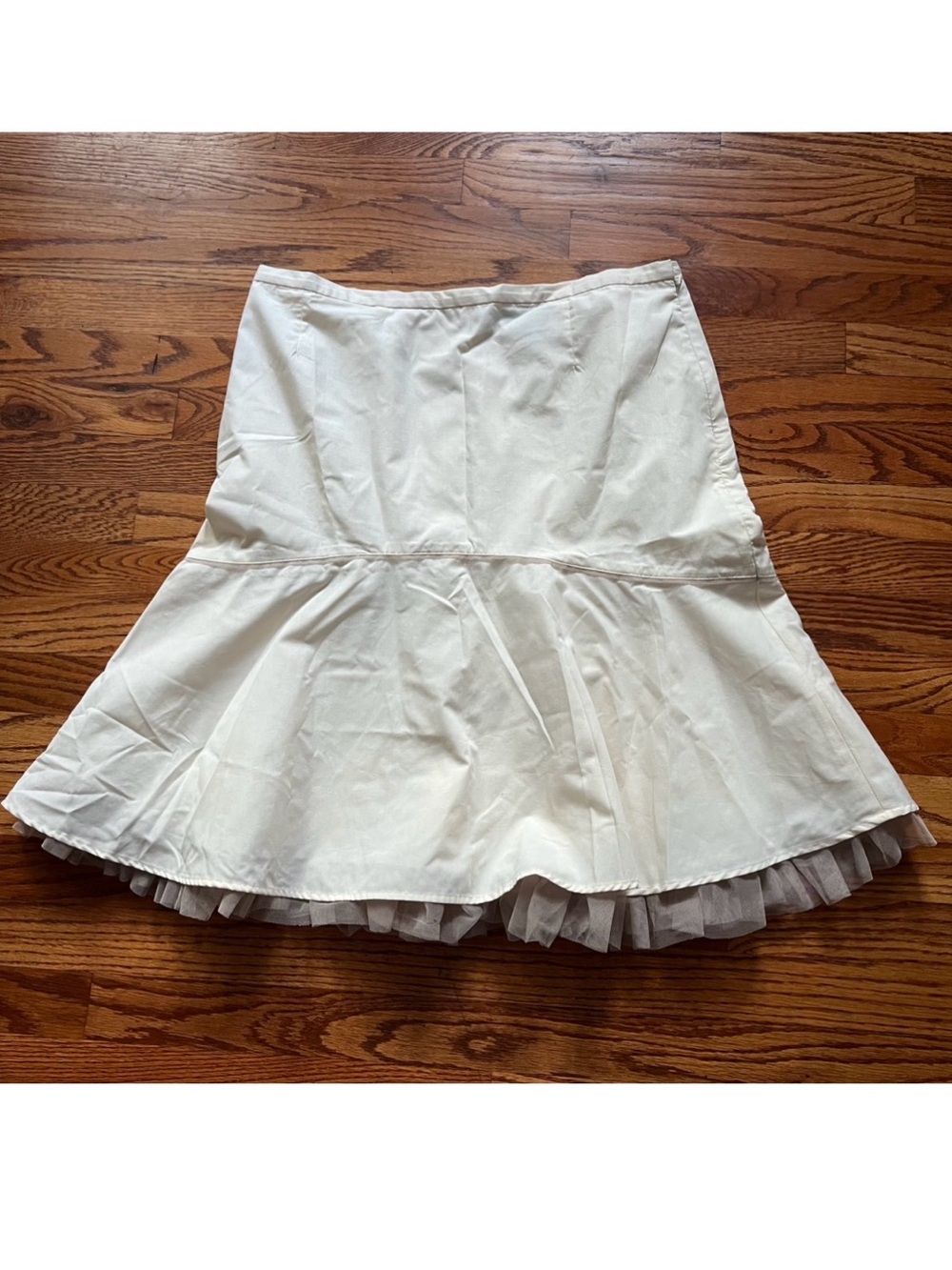 Cream A-Line Skirt with Tulle Hem